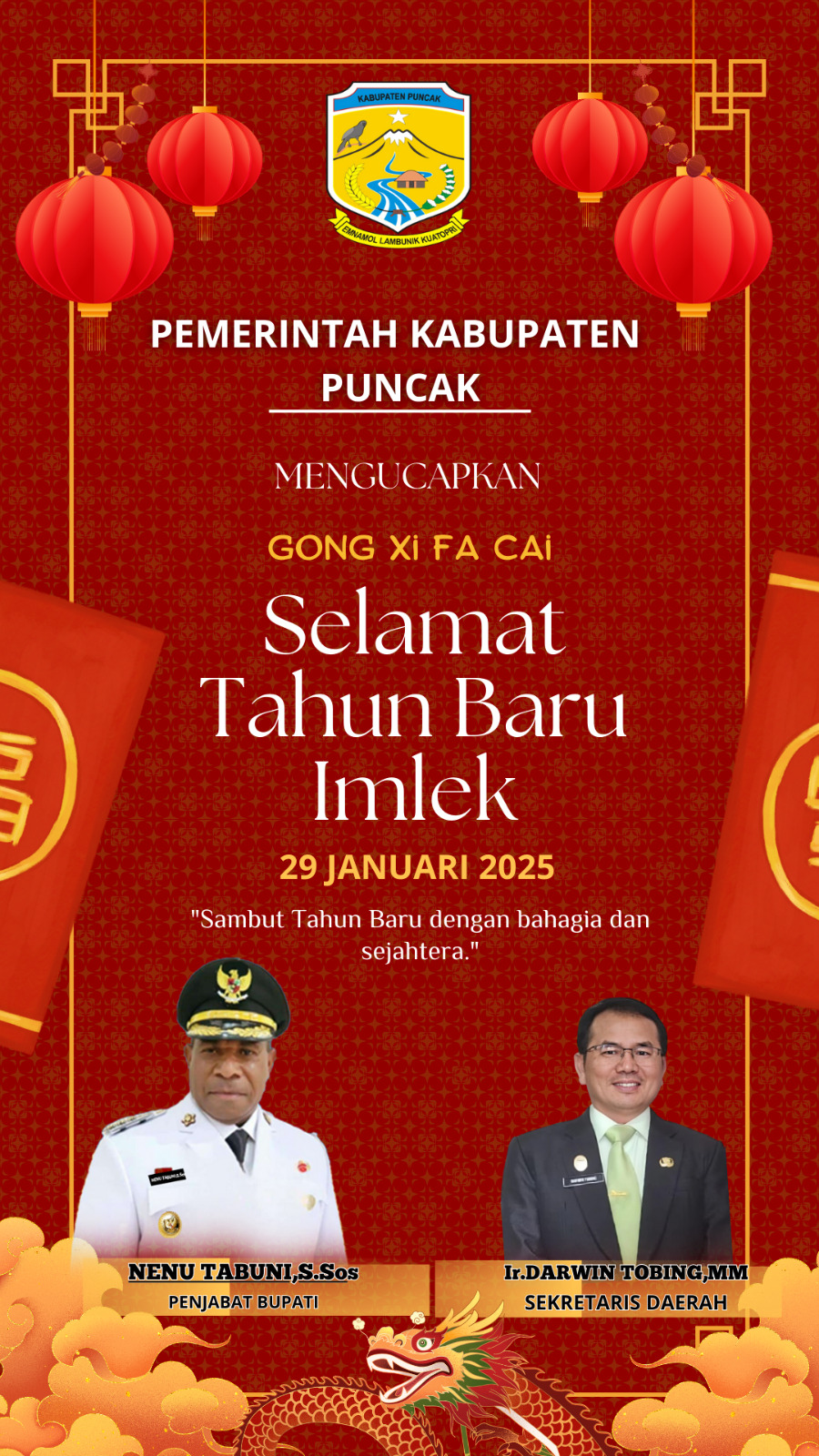Pemerintah Kabupaten Puncak Mengucapkan Gong Xi Fa Cai Imlek 2025